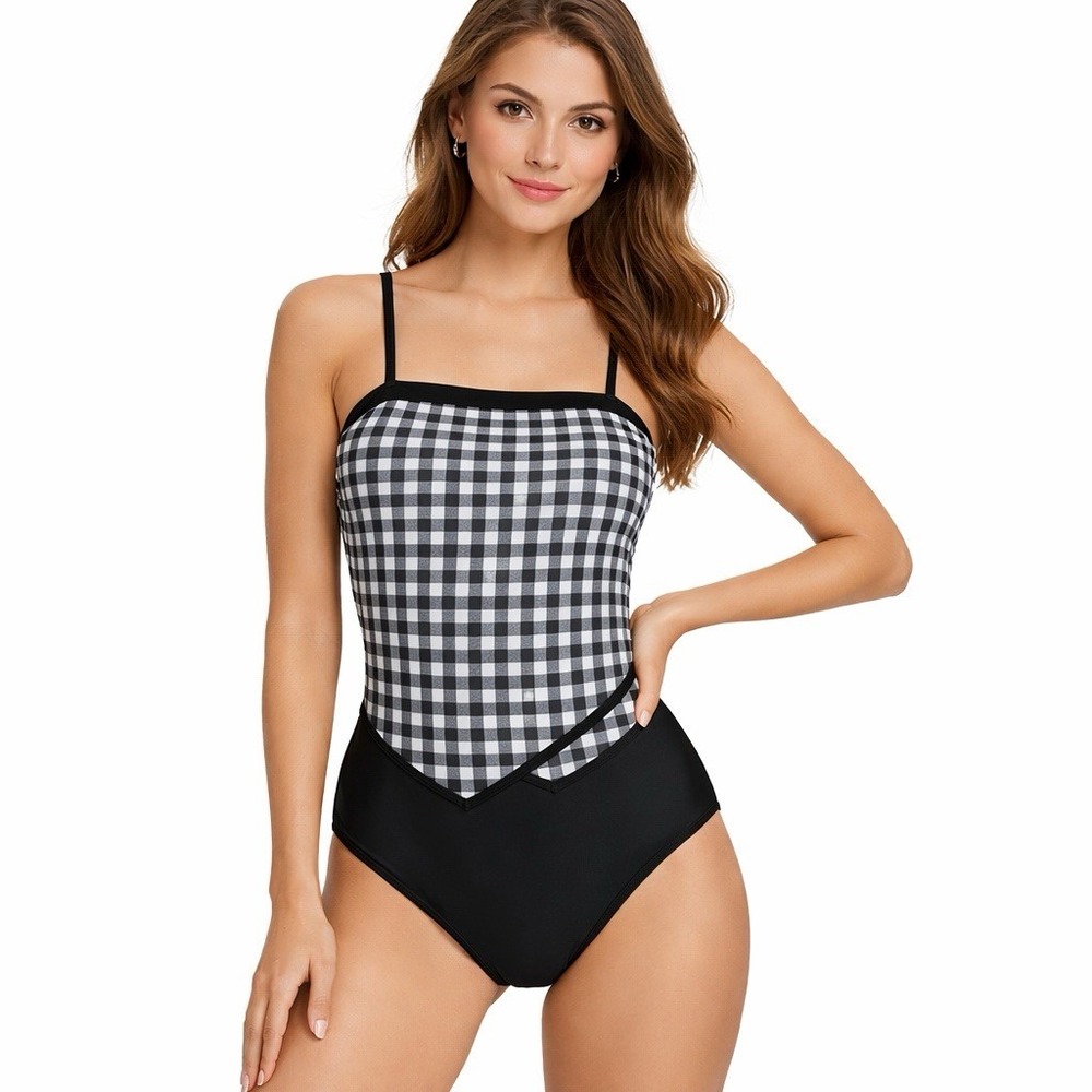 Fit‎ 4 You swimsuit one piece plaid gingham cottage beach vacation Audrey Pinup